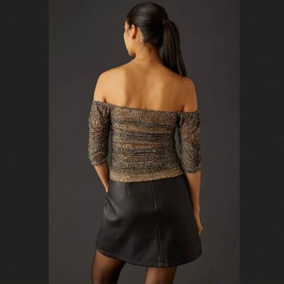 By Anthropologie‎ Shirred Leopard Print Mesh Top Women's XS Animal  Ruch… - Picture 4 of 8